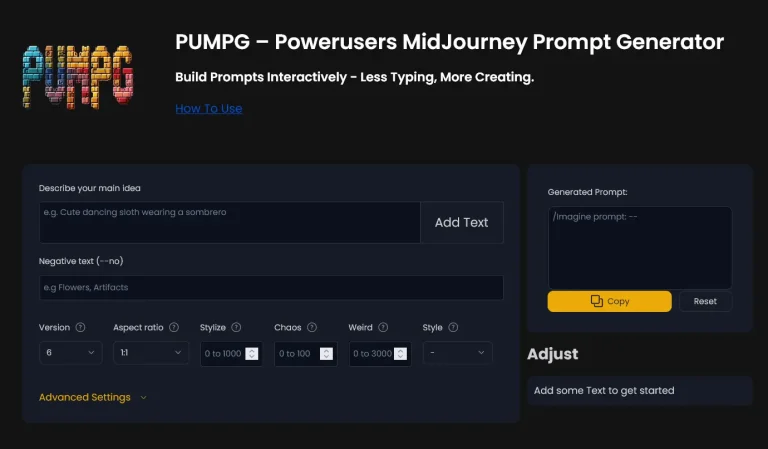 PUMPG – Midjourney Prompt Generator
